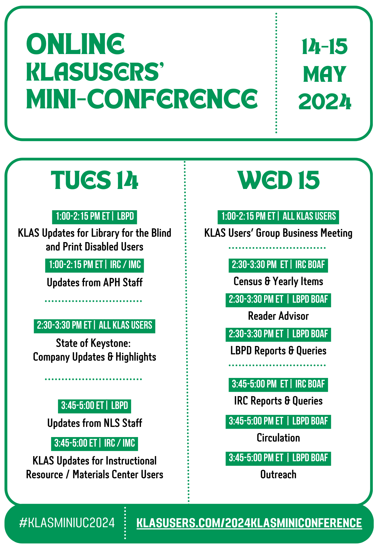 2024 KLASUsers' Mini-Conference schedule graphic