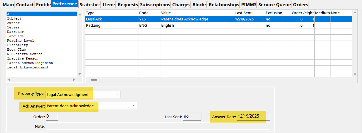 The patron Contact Tab with key fields highlighted, as discussed in the article.
